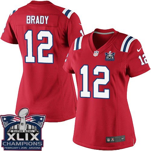 Women's Elite Tom Brady Super Bowl XLIX Champions Nike Jersey Red Alternate - #12 NFL New England Patriots